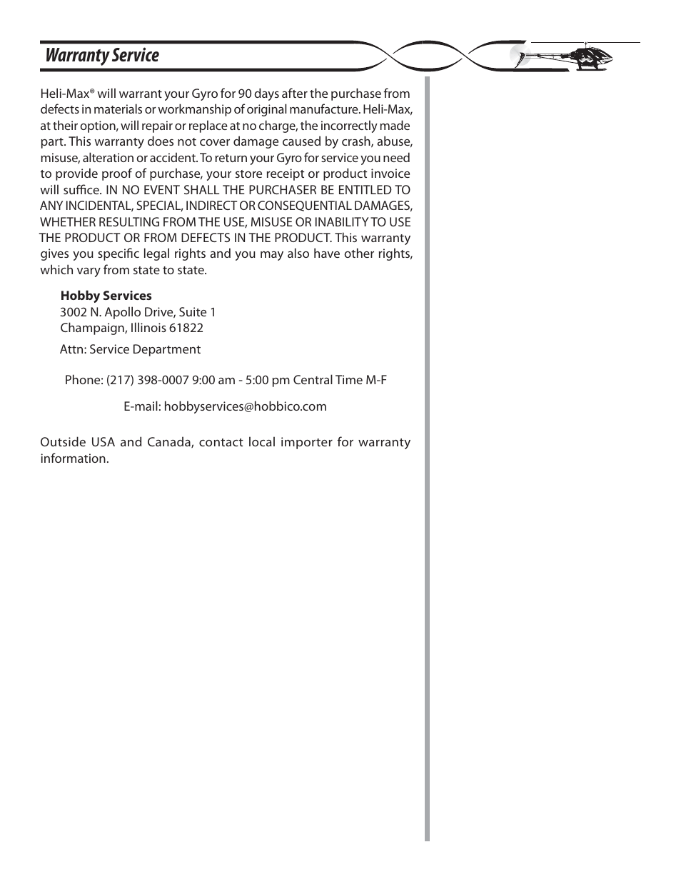 Warranty service | Heli-Max HMXM1015 User Manual | Page 14 / 15