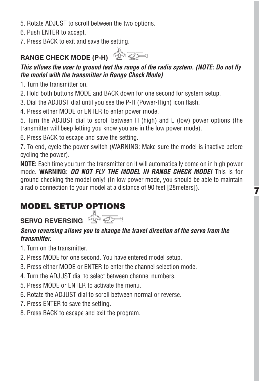Model setup options | Heli-Max HMXJ2025 User Manual | Page 7 / 16