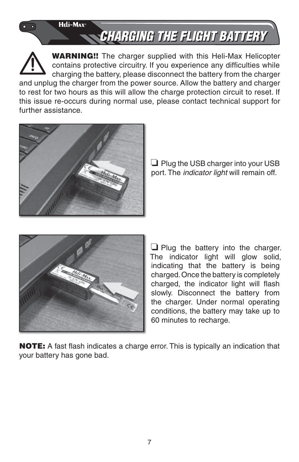 Charging the flight battery | Heli-Max HMXE0814 User Manual | Page 7 / 16