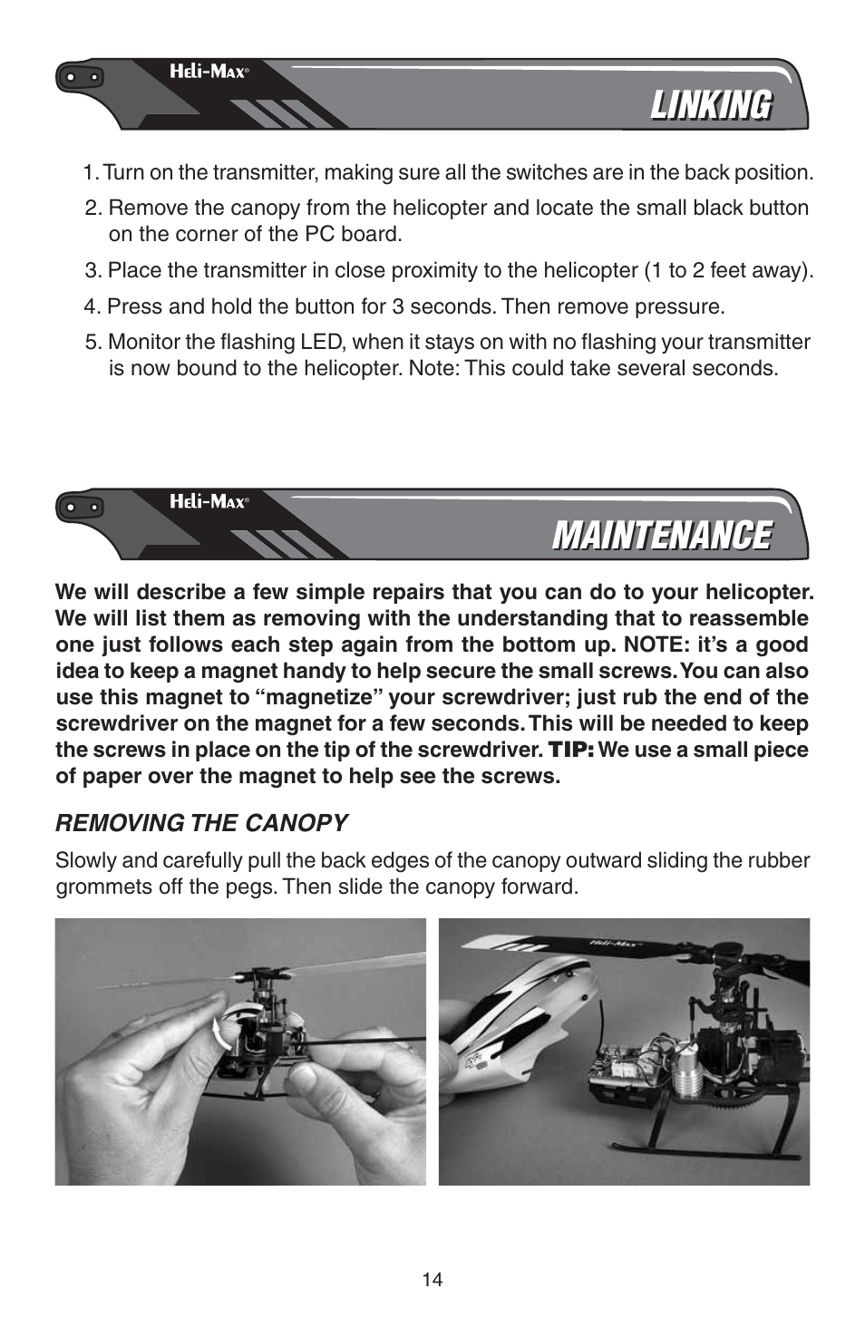 Linking, Maintenance | Heli-Max HMXE0821 User Manual | Page 14 / 24