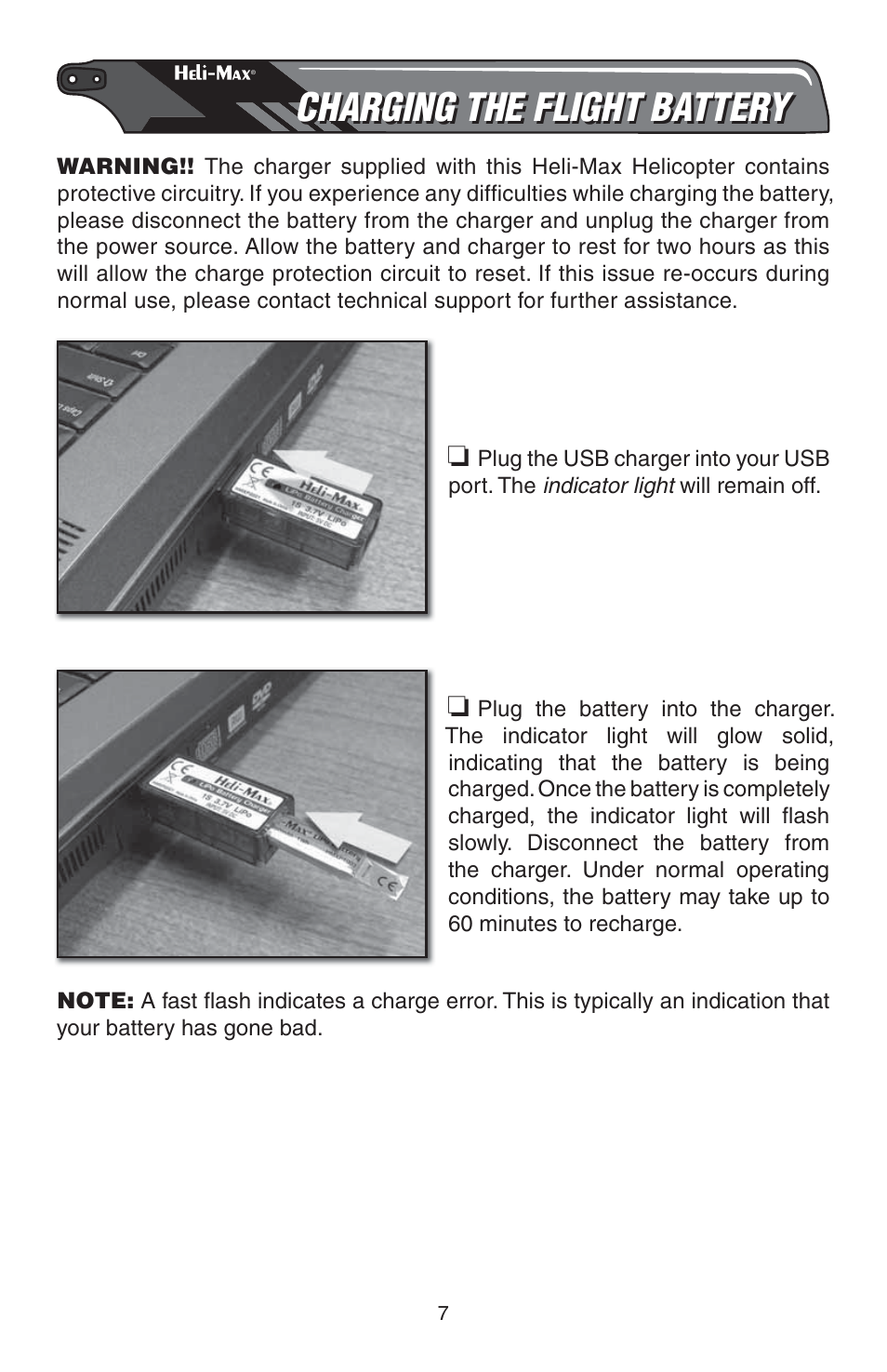 Charging the flight battery | Heli-Max HMXE0816 User Manual | Page 7 / 16