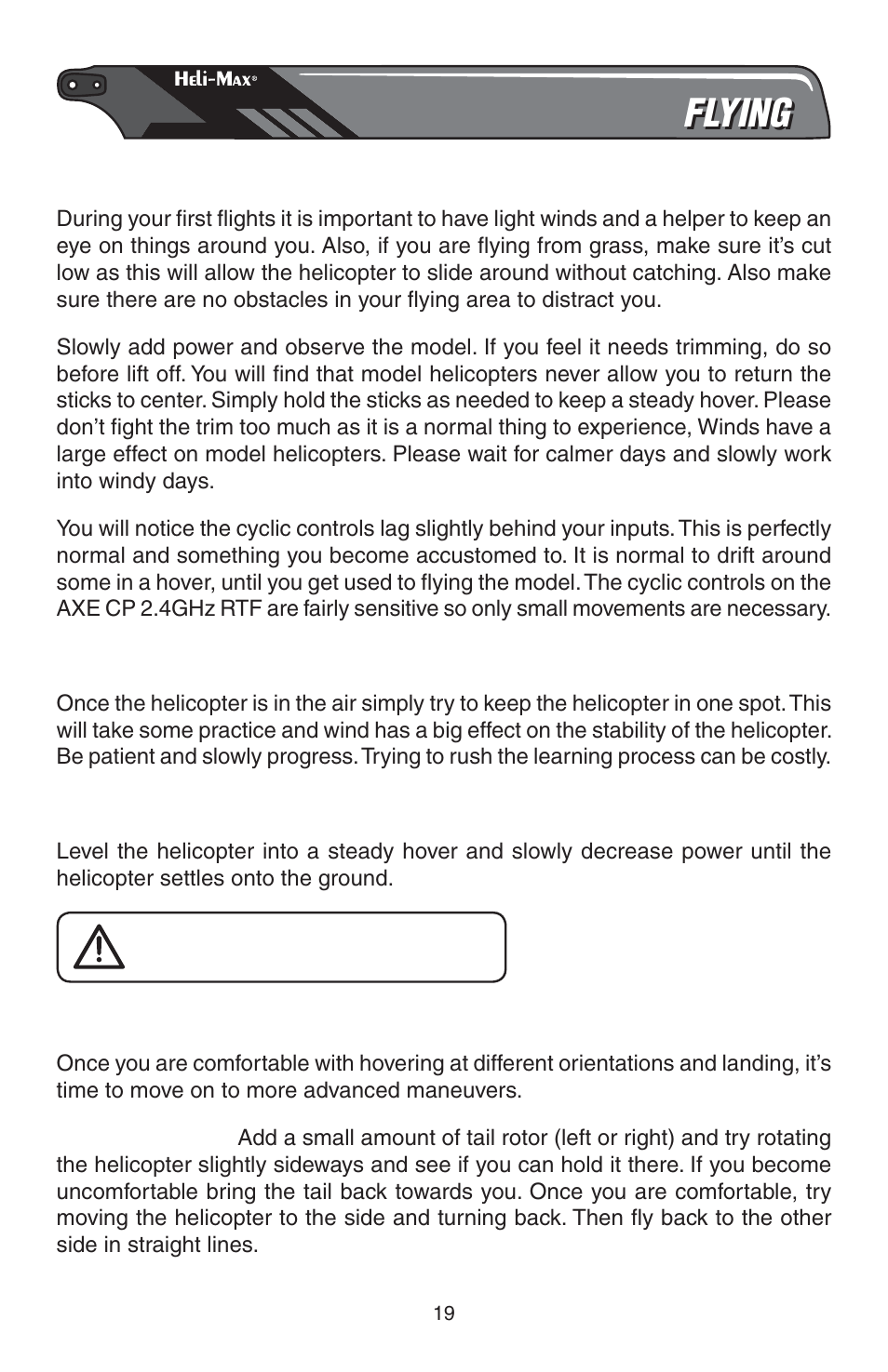 Flying | Heli-Max HMXE0810 User Manual | Page 19 / 36