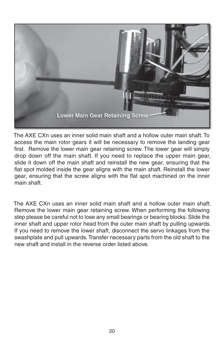 Replacing the main gear, Replacing the main shaft | Heli-Max HMXE13 Manual User Manual | Page 20 / 28