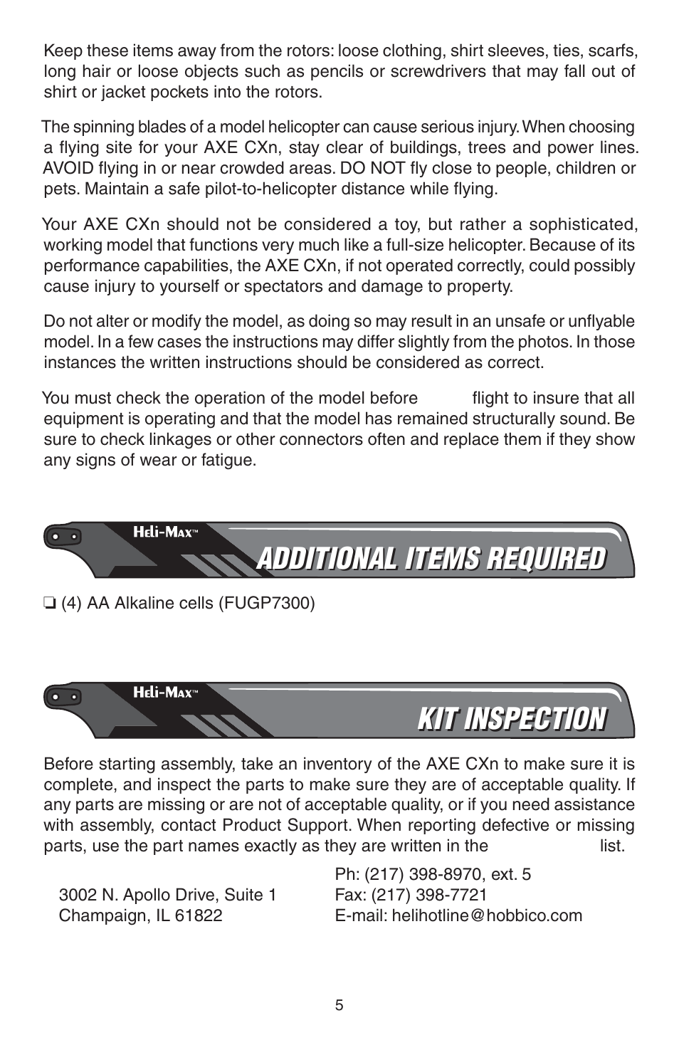 Additional items required, Kit inspection | Heli-Max HMXE13 Manual User Manual | Page 5 / 28