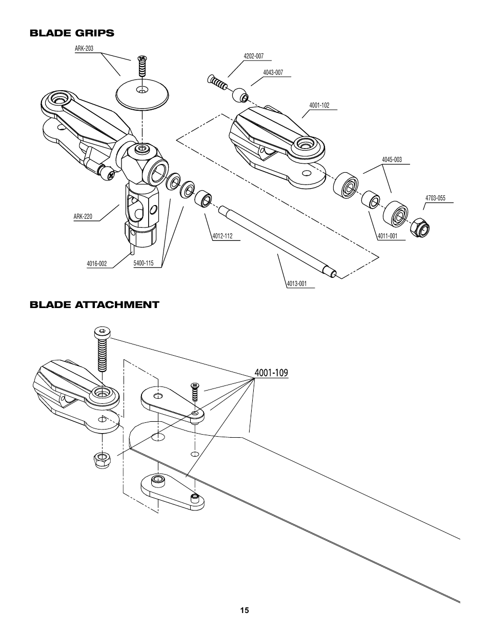 Blade grips blade attachment | Heli-Max HMXE0205 User Manual | Page 15 / 20