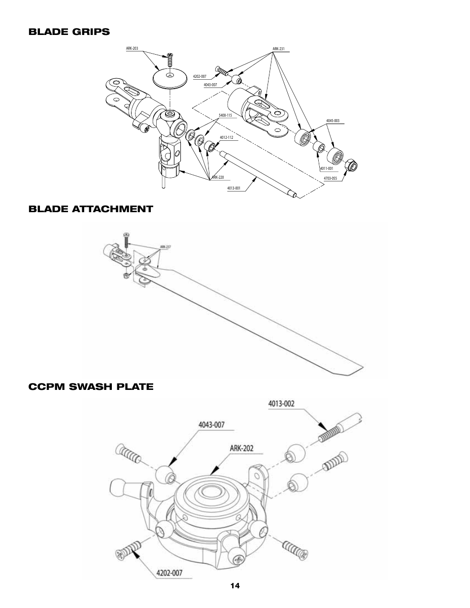 Blade grips blade attachment ccpm swash plate | Heli-Max HMXE0210 User Manual | Page 14 / 20