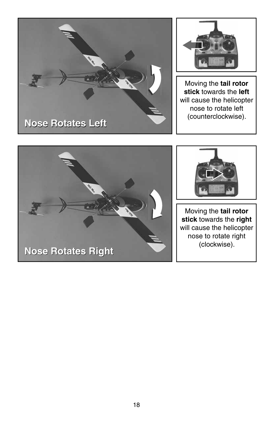 Nose rotates left, Nose rotates right | Heli-Max HMXE0806 User Manual | Page 18 / 40