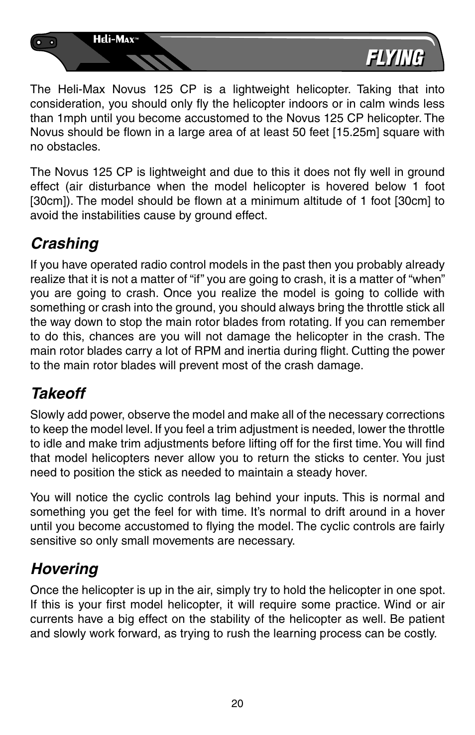 Flying | Heli-Max HMXE0806 User Manual | Page 20 / 40