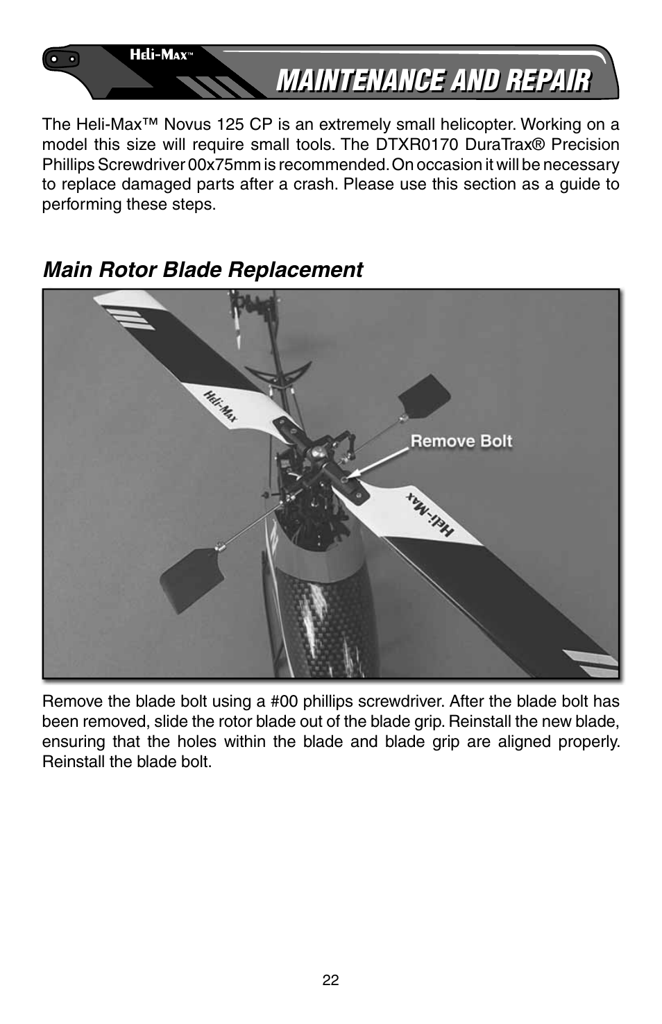 Maintenance and repair | Heli-Max HMXE0806 User Manual | Page 22 / 40