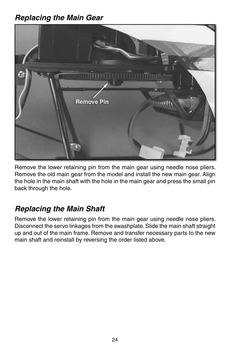 Replacing the main gear, Replacing the main shaft | Heli-Max HMXE0806 User Manual | Page 24 / 40
