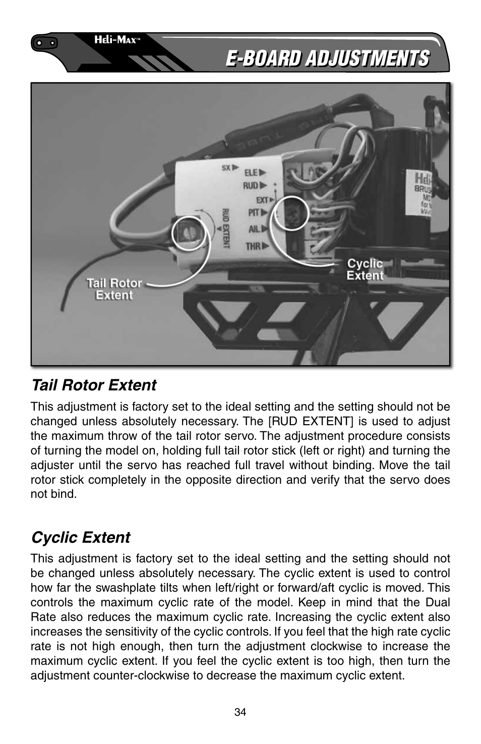 E-board adjustments | Heli-Max HMXE0806 User Manual | Page 34 / 40