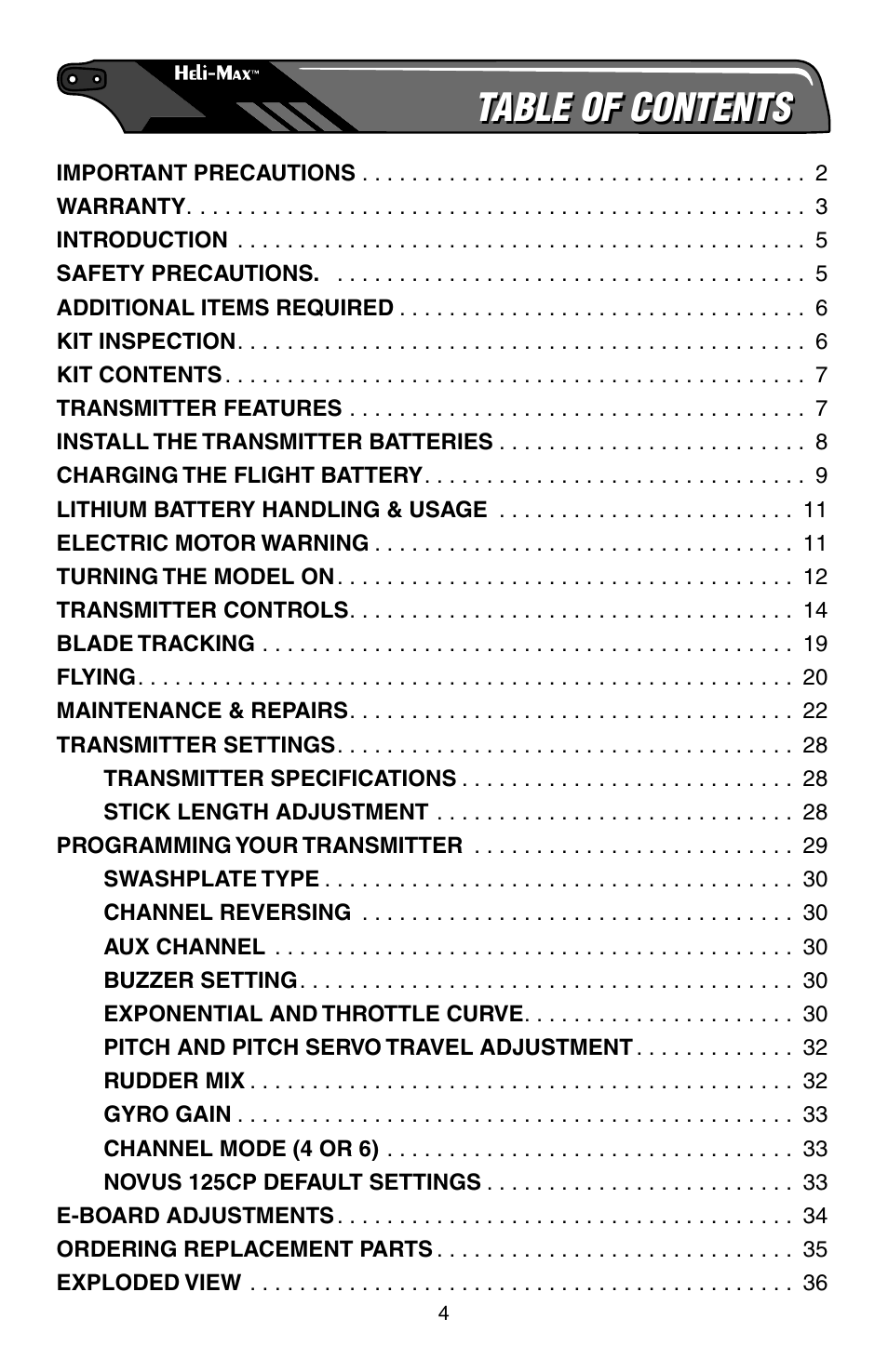 Heli-Max HMXE0806 User Manual | Page 4 / 40
