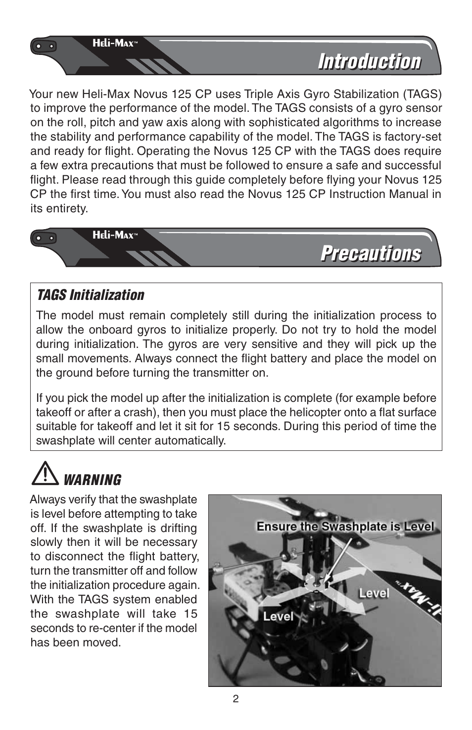 Introduction, Precautions | Heli-Max HMXE0806 Addendum User Manual | Page 2 / 4