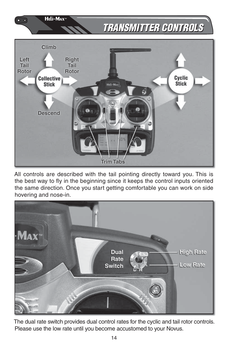 Transmitter controls | Heli-Max HMXE0807 User Manual | Page 14 / 32