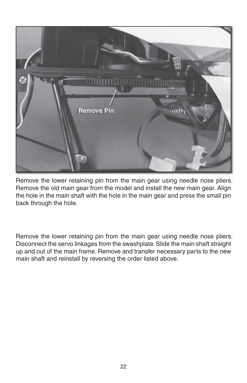 Replacing the main gear, Replacing the main shaft | Heli-Max HMXE0807 User Manual | Page 22 / 32