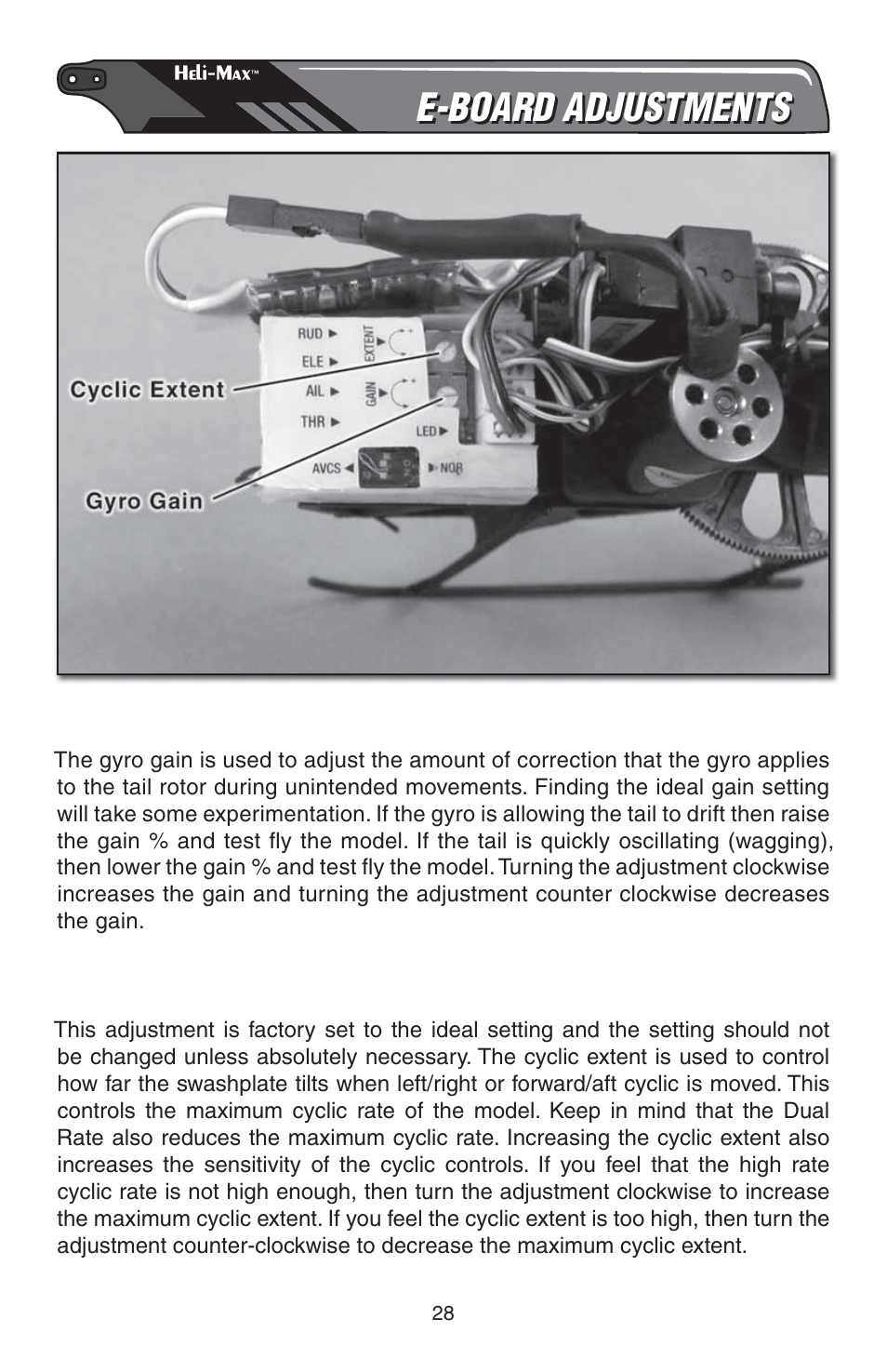 E-board adjustments | Heli-Max HMXE0807 User Manual | Page 28 / 32