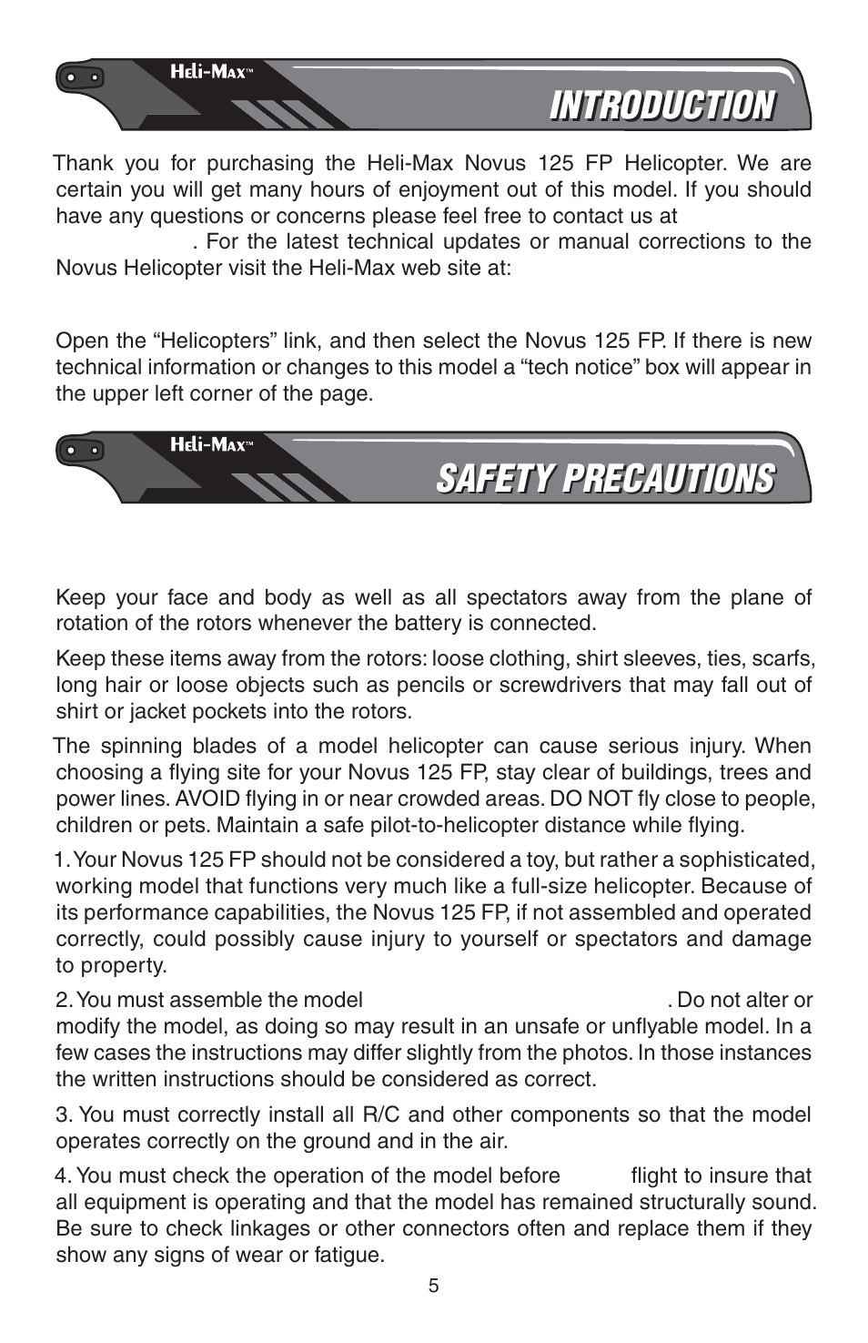 Introduction, Safety precautions | Heli-Max HMXE0807 User Manual | Page 5 / 32