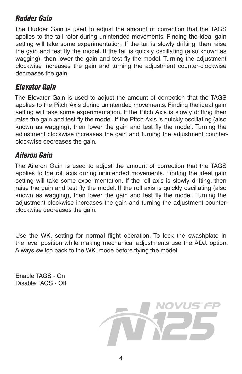 Rudder gain, Elevator gain, Aileron gain | Heli-Max HMXE0807 Addendum User Manual | Page 4 / 4
