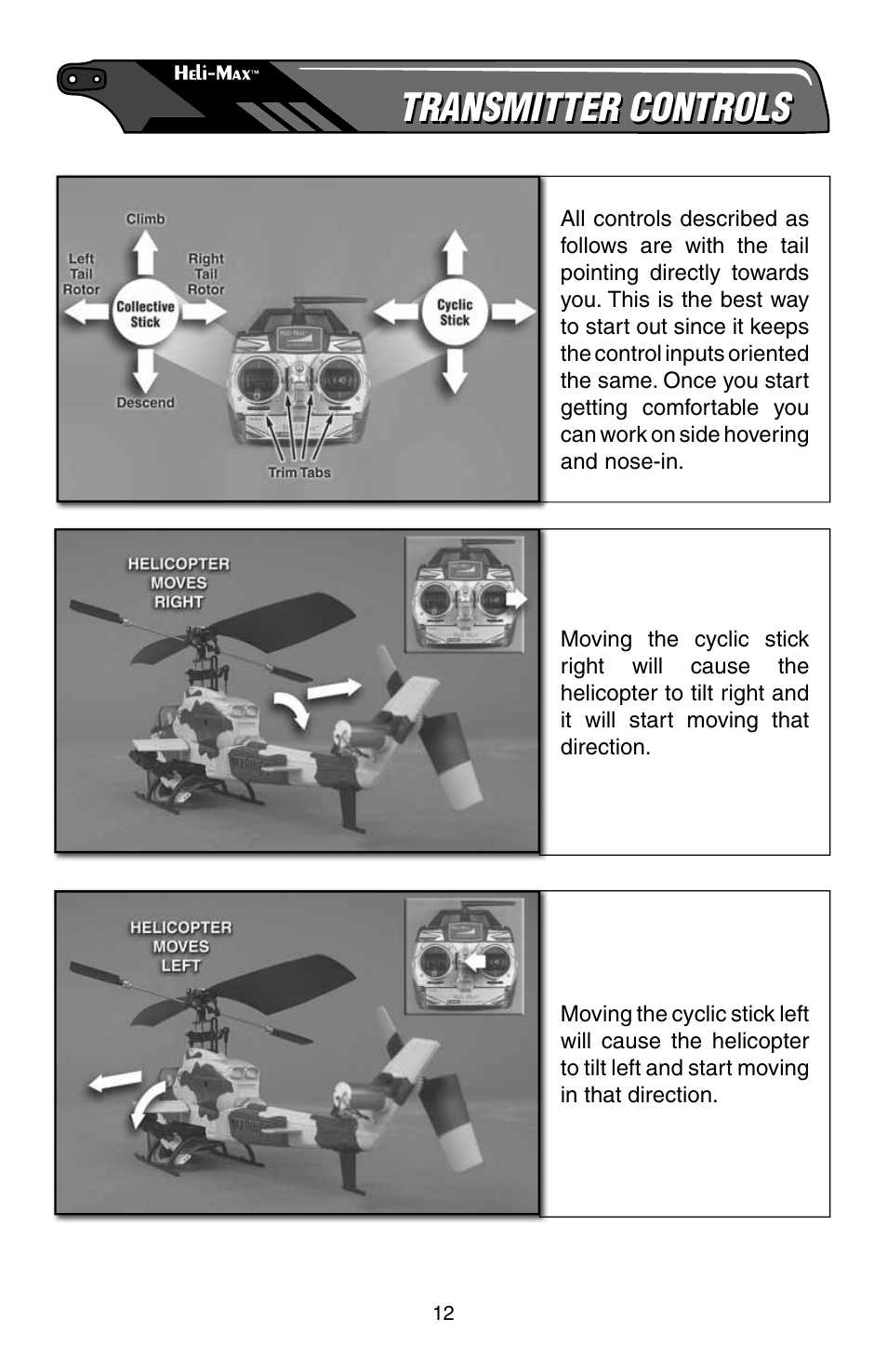 Transmitter controls | Heli-Max HMXE0805 Manual User Manual | Page 12 / 24