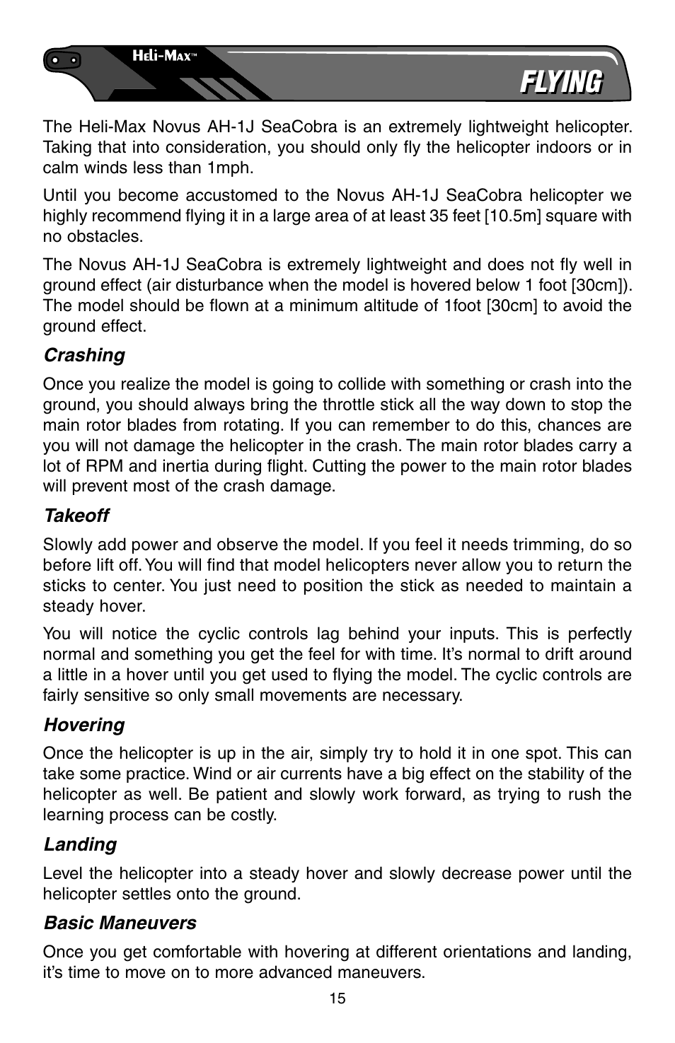 Flying | Heli-Max HMXE0805 Manual User Manual | Page 15 / 24