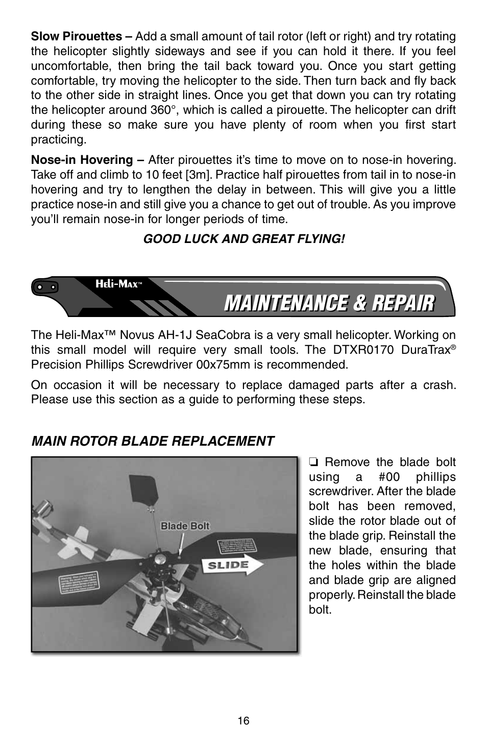 Maintenance & repair | Heli-Max HMXE0805 Manual User Manual | Page 16 / 24