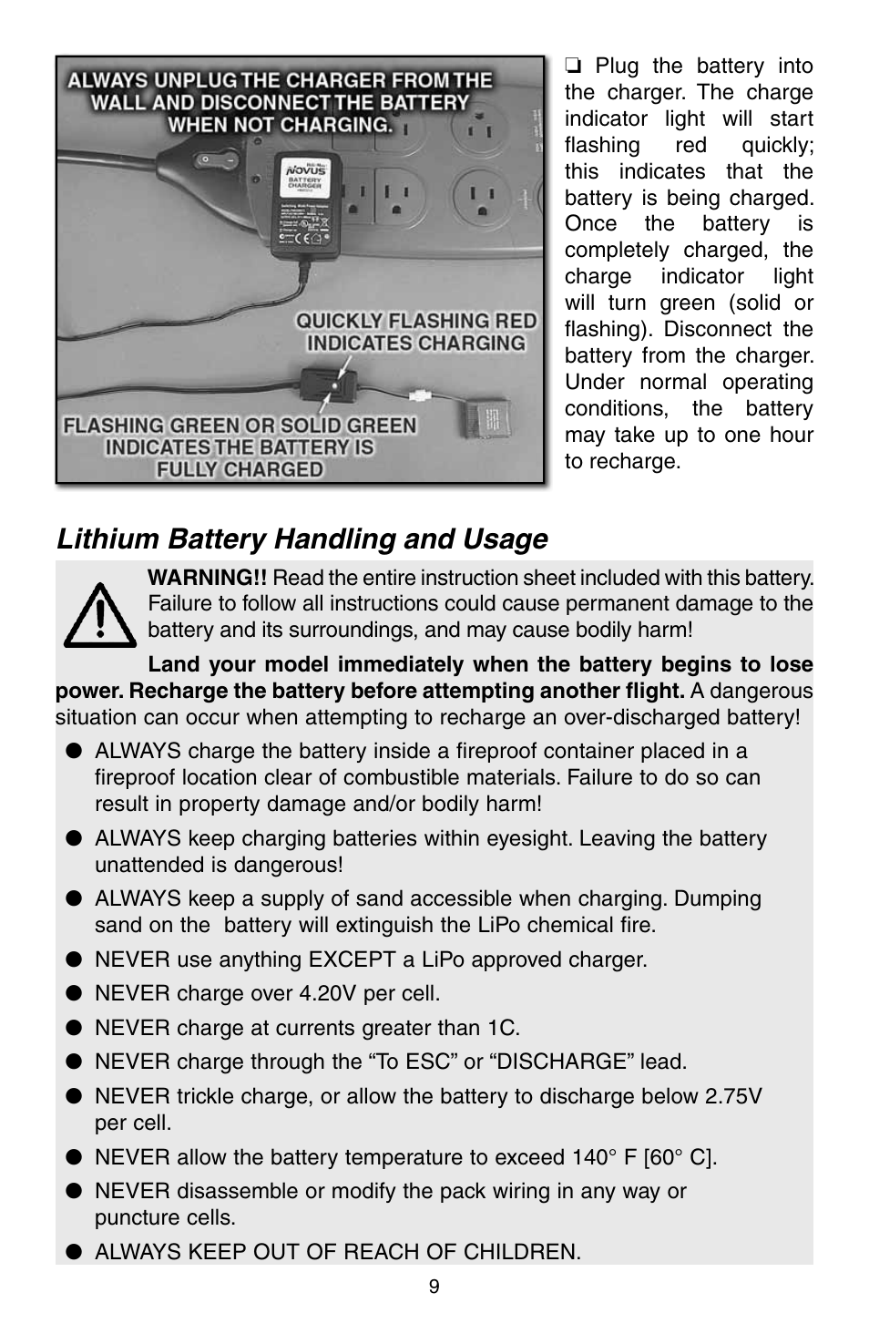 Lithium battery handling and usage | Heli-Max HMXE0805 Manual User Manual | Page 9 / 24