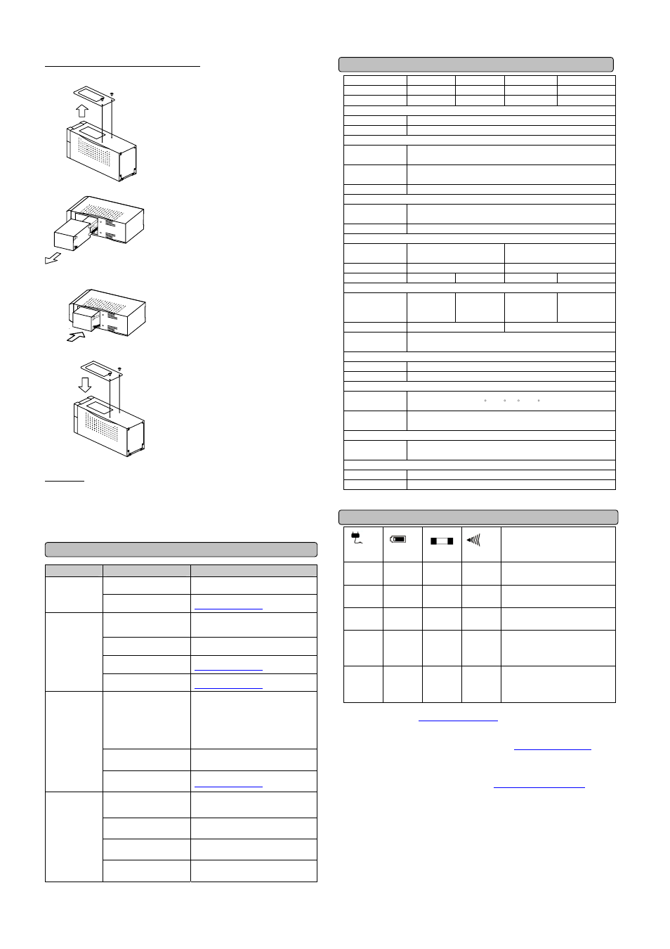 Storage, Technical specifications, Definitions for illuminated led indicators | CyberPower Systems Utility Tower Series UPS UP500E User Manual | Page 2 / 2