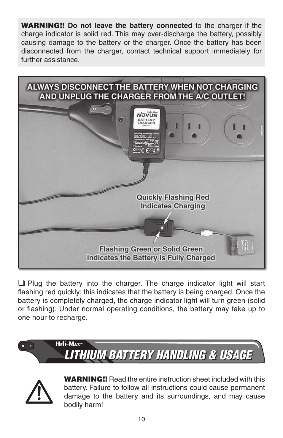 Lithium battery handling & usage | Heli-Max HMXE0804 User Manual | Page 10 / 32