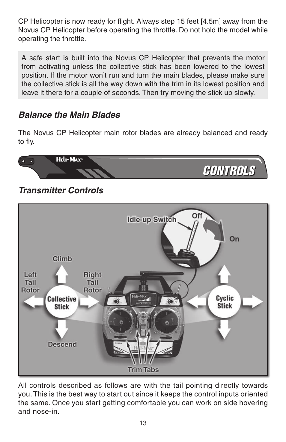 Controls | Heli-Max HMXE0804 User Manual | Page 13 / 32