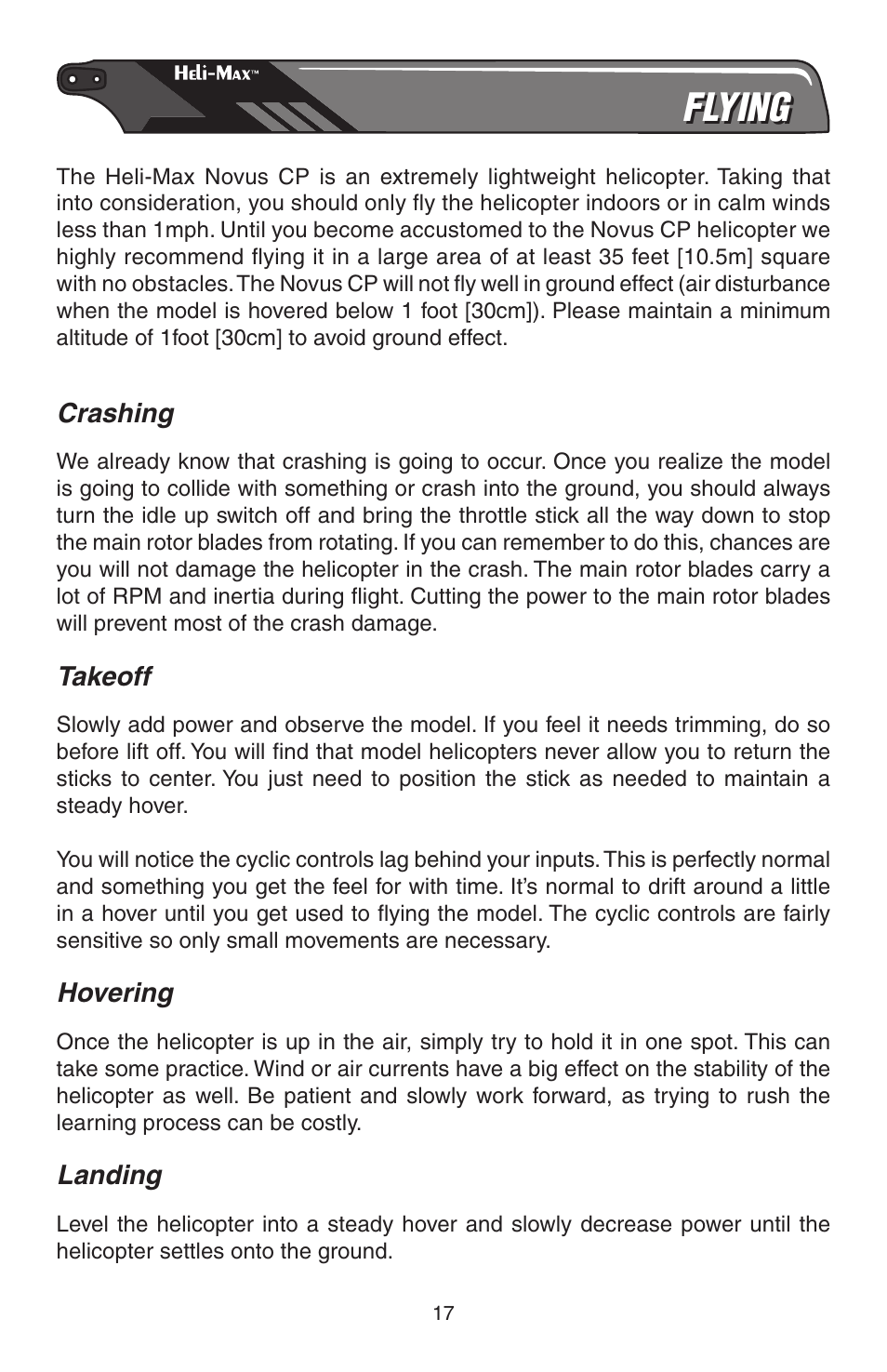Flying | Heli-Max HMXE0804 User Manual | Page 17 / 32