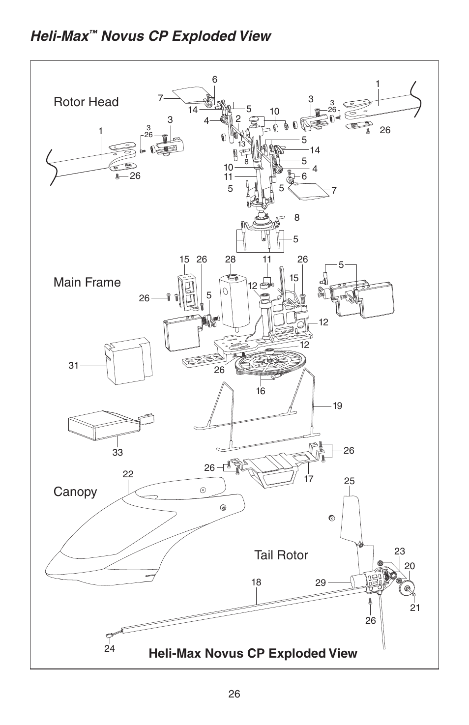 Heli-max, Novus cp exploded view | Heli-Max HMXE0804 User Manual | Page 26 / 32