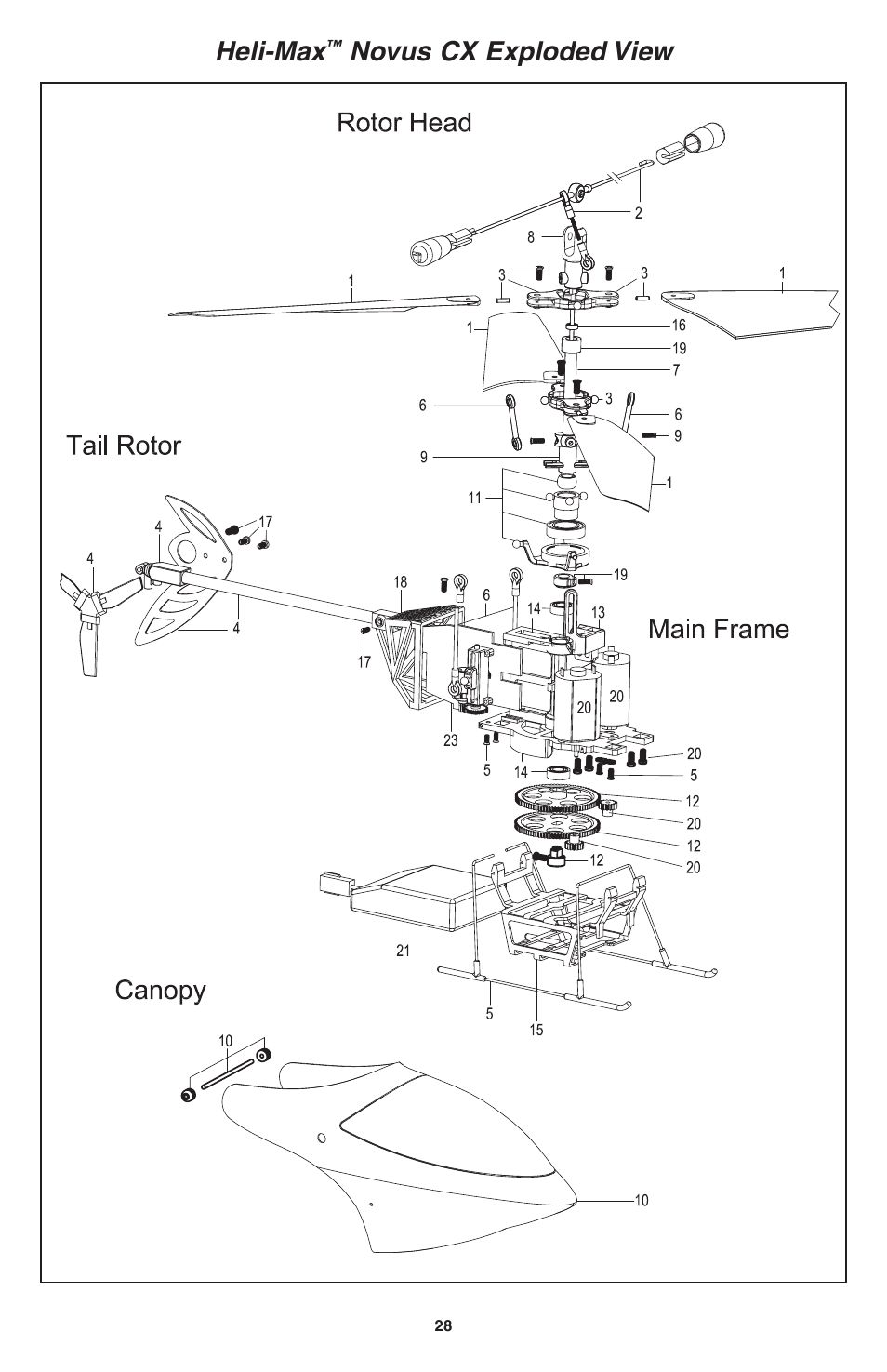 Heli-max, Novus cx exploded view | Heli-Max HMXE0802 User Manual | Page 28 / 36