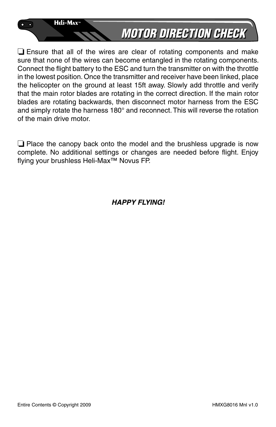 Motor direction check | Heli-Max HMXG8016 User Manual | Page 4 / 4