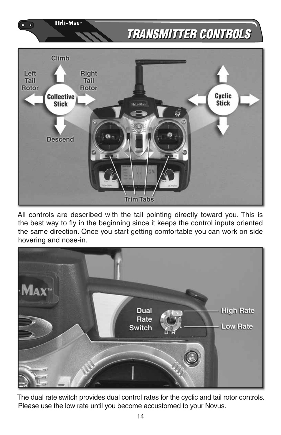Transmitter controls | Heli-Max HMXE08 Manual User Manual | Page 14 / 32
