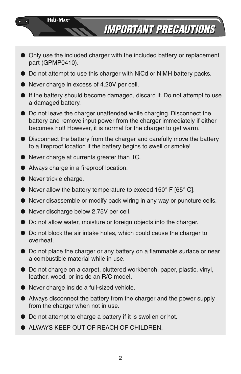 Important precautions | Heli-Max HMXE08 Manual User Manual | Page 2 / 32