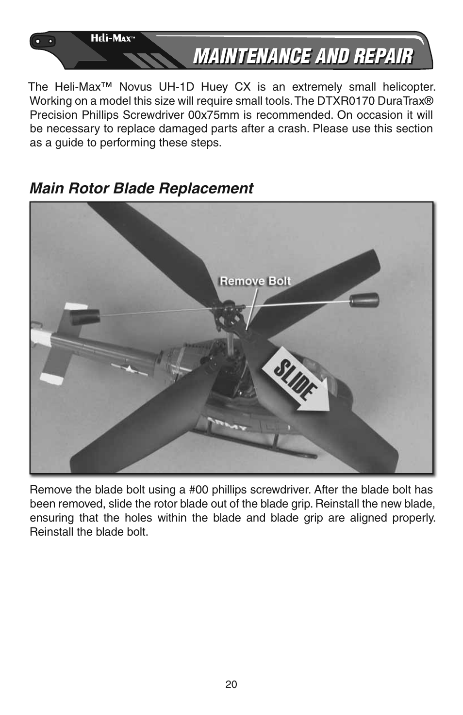 Maintenance and repair | Heli-Max HMXE08 Manual User Manual | Page 20 / 32