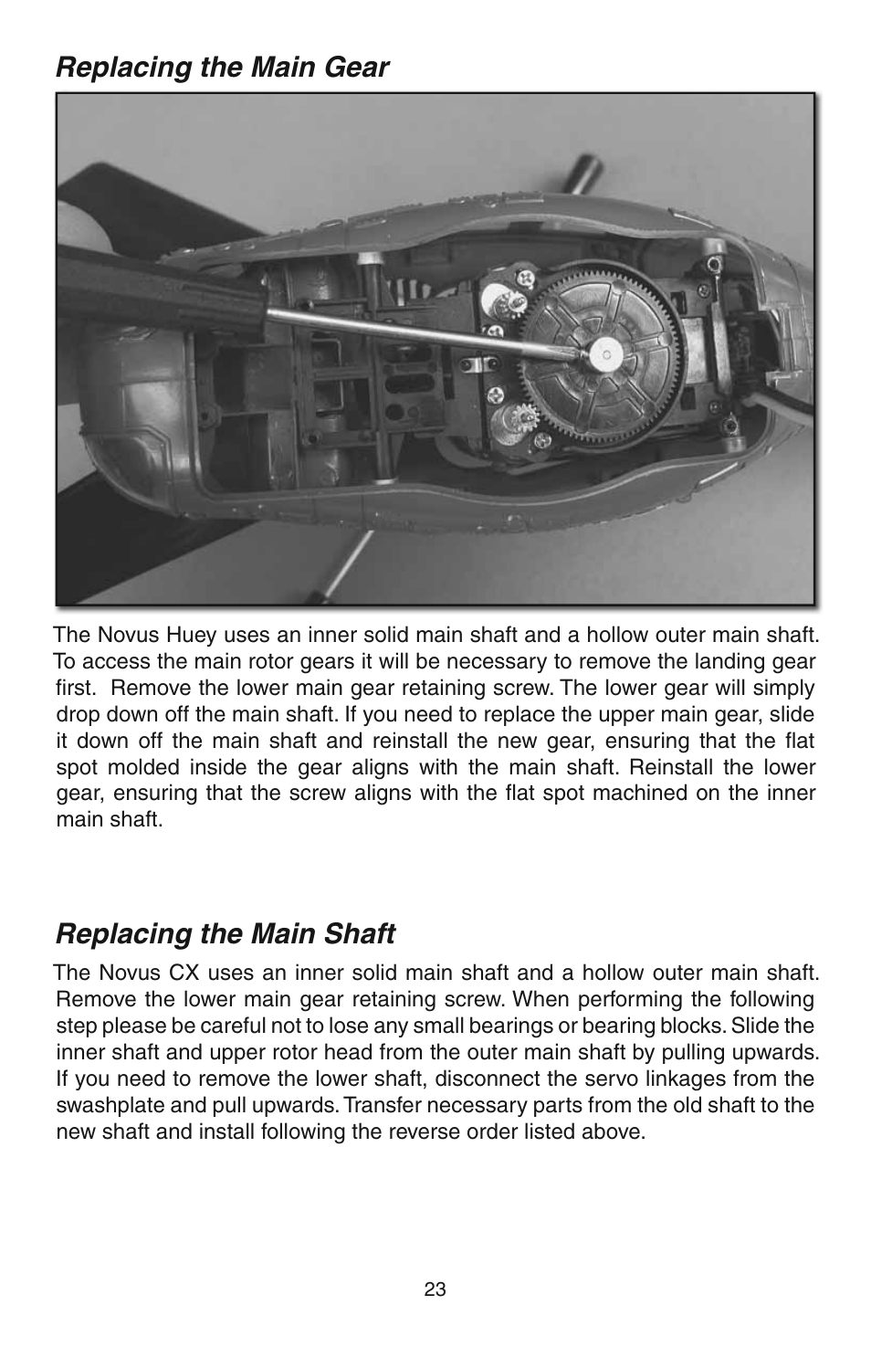 Replacing the main gear, Replacing the main shaft | Heli-Max HMXE08 Manual User Manual | Page 23 / 32