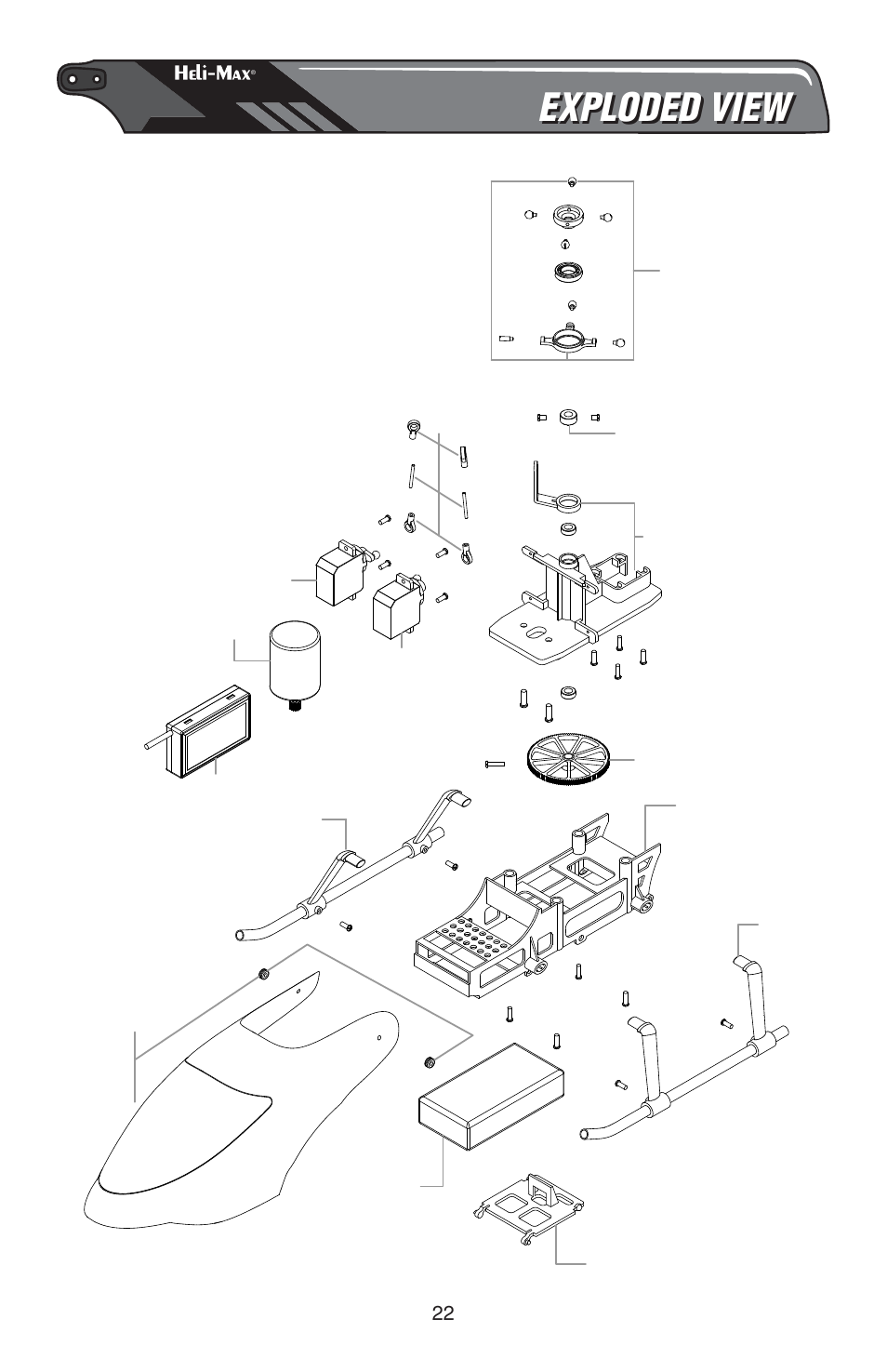 Main frame exploded view, Exploded view | Heli-Max HMXE0809 User Manual | Page 22 / 24