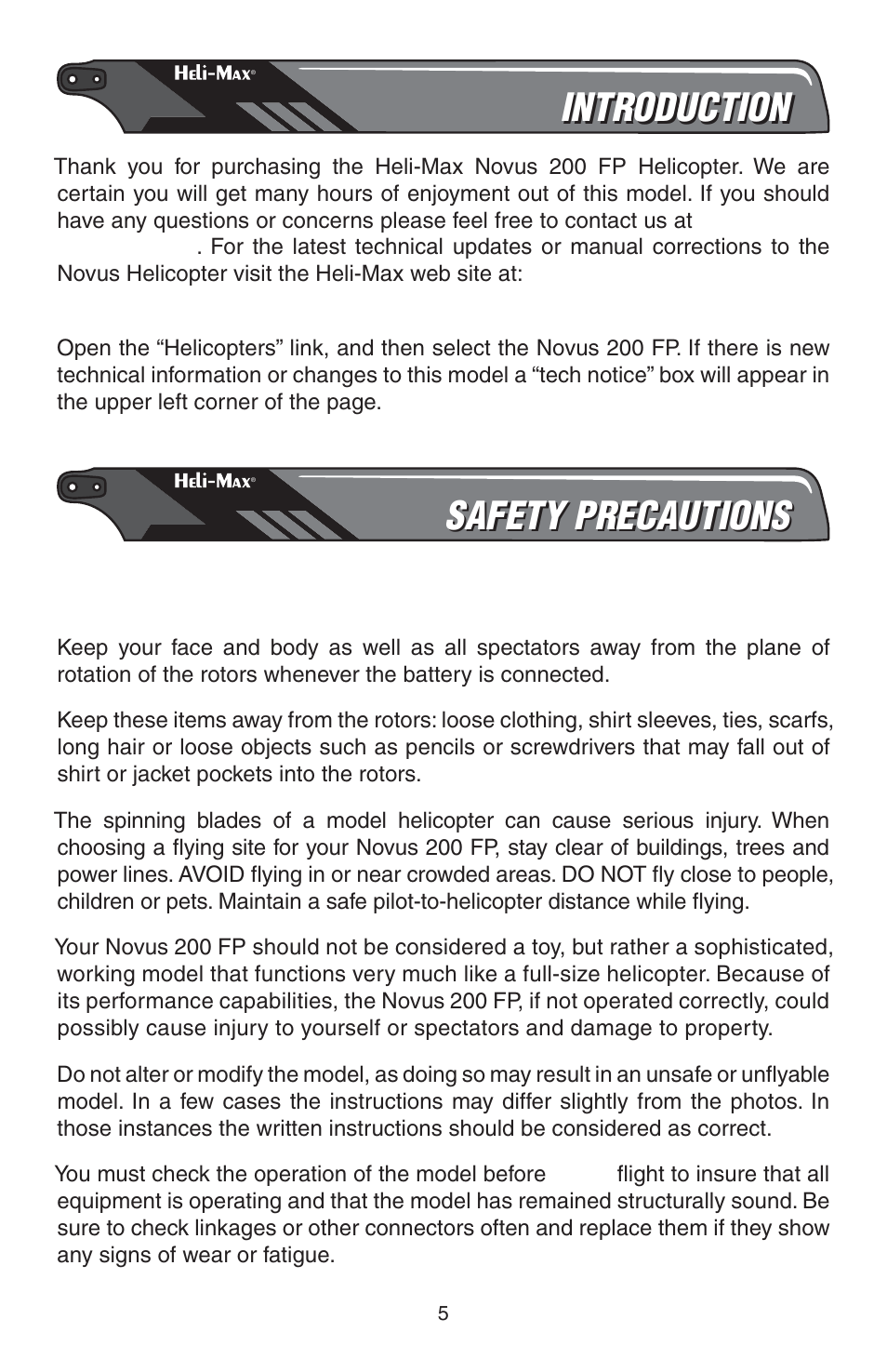 Introduction, Safety precautions | Heli-Max HMXE0809 User Manual | Page 5 / 24