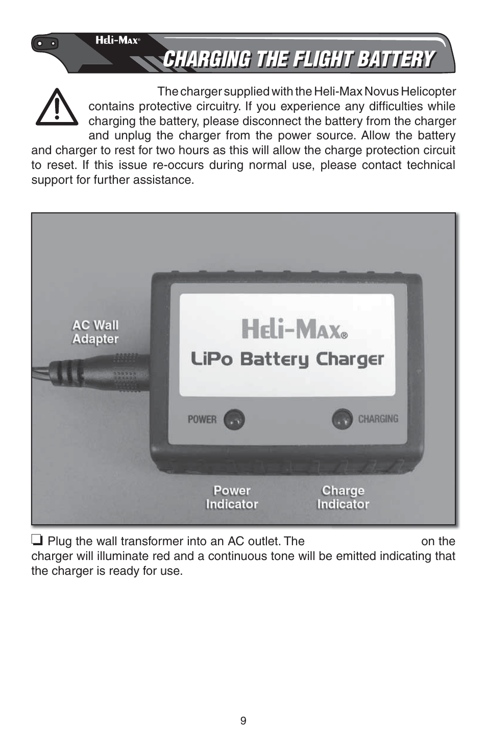 Charging the flight battery | Heli-Max HMXE0809 User Manual | Page 9 / 24