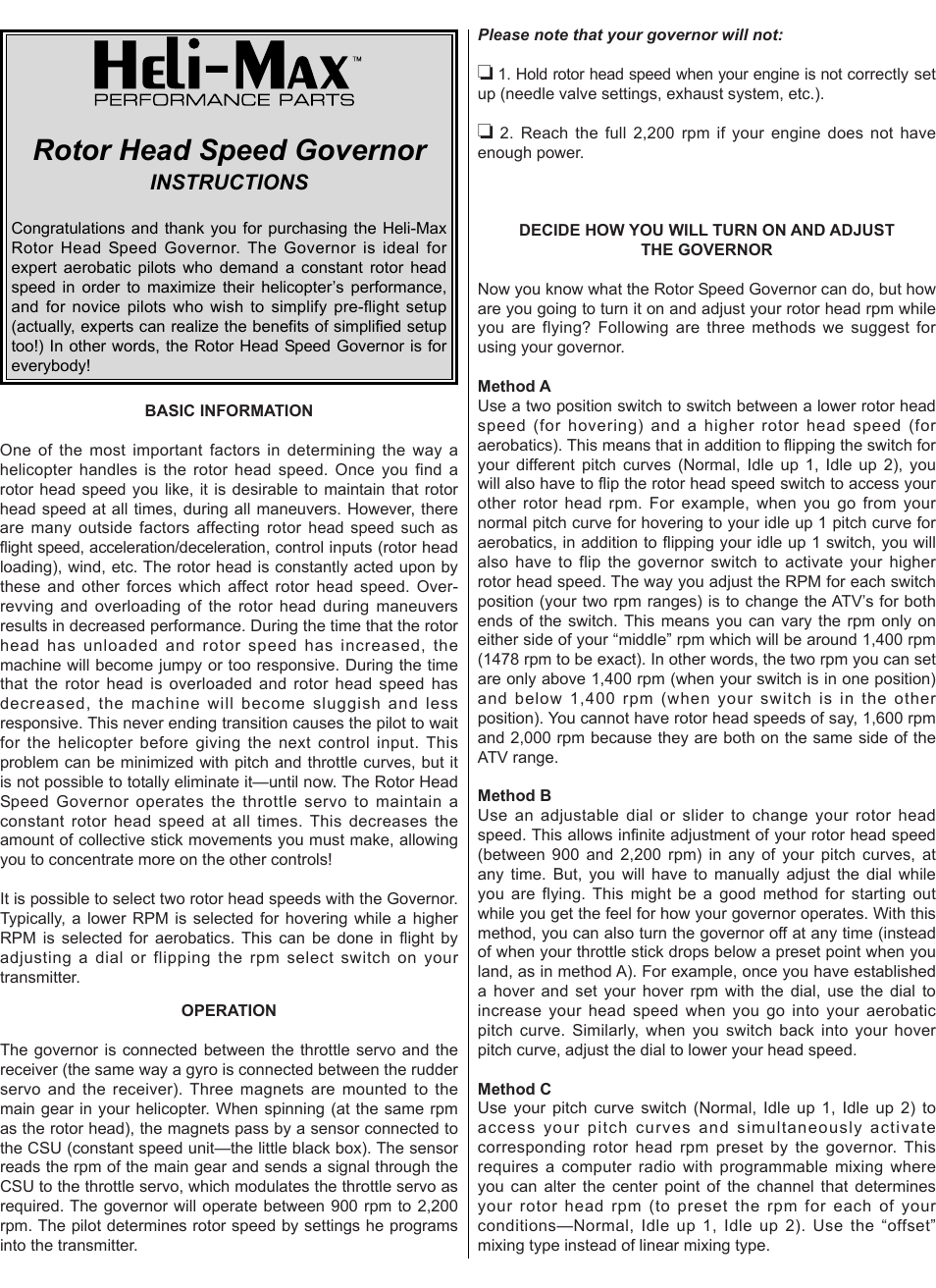 Heli-Max HMXM1500 User Manual | 4 pages