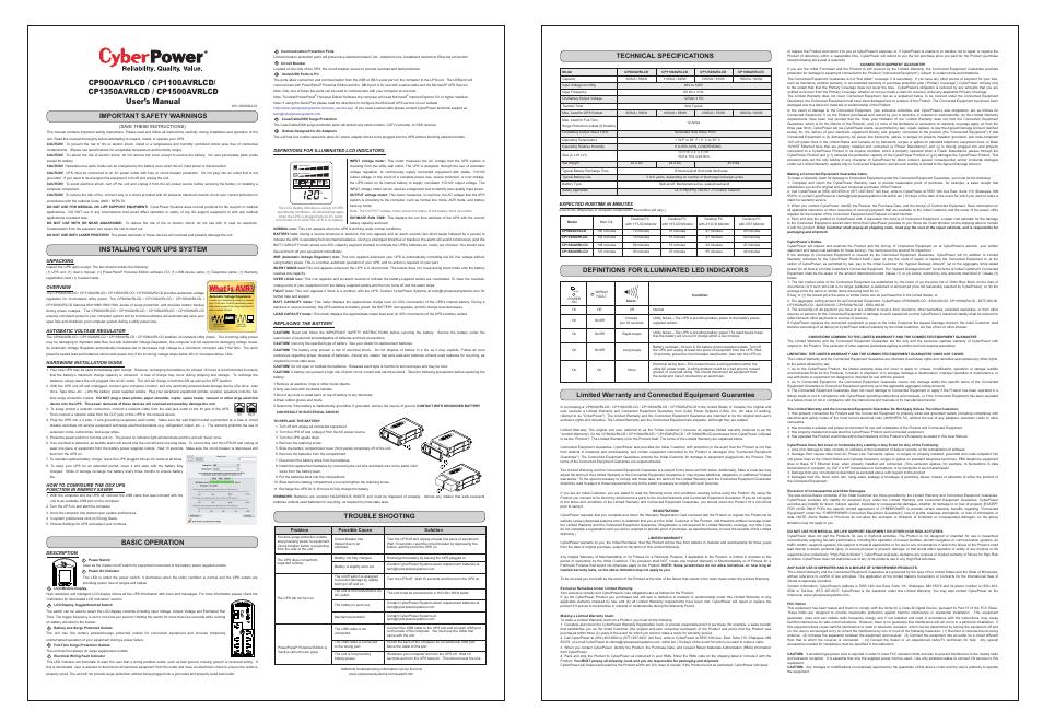CyberPower Systems CP900AVRLCD User Manual | 1 page