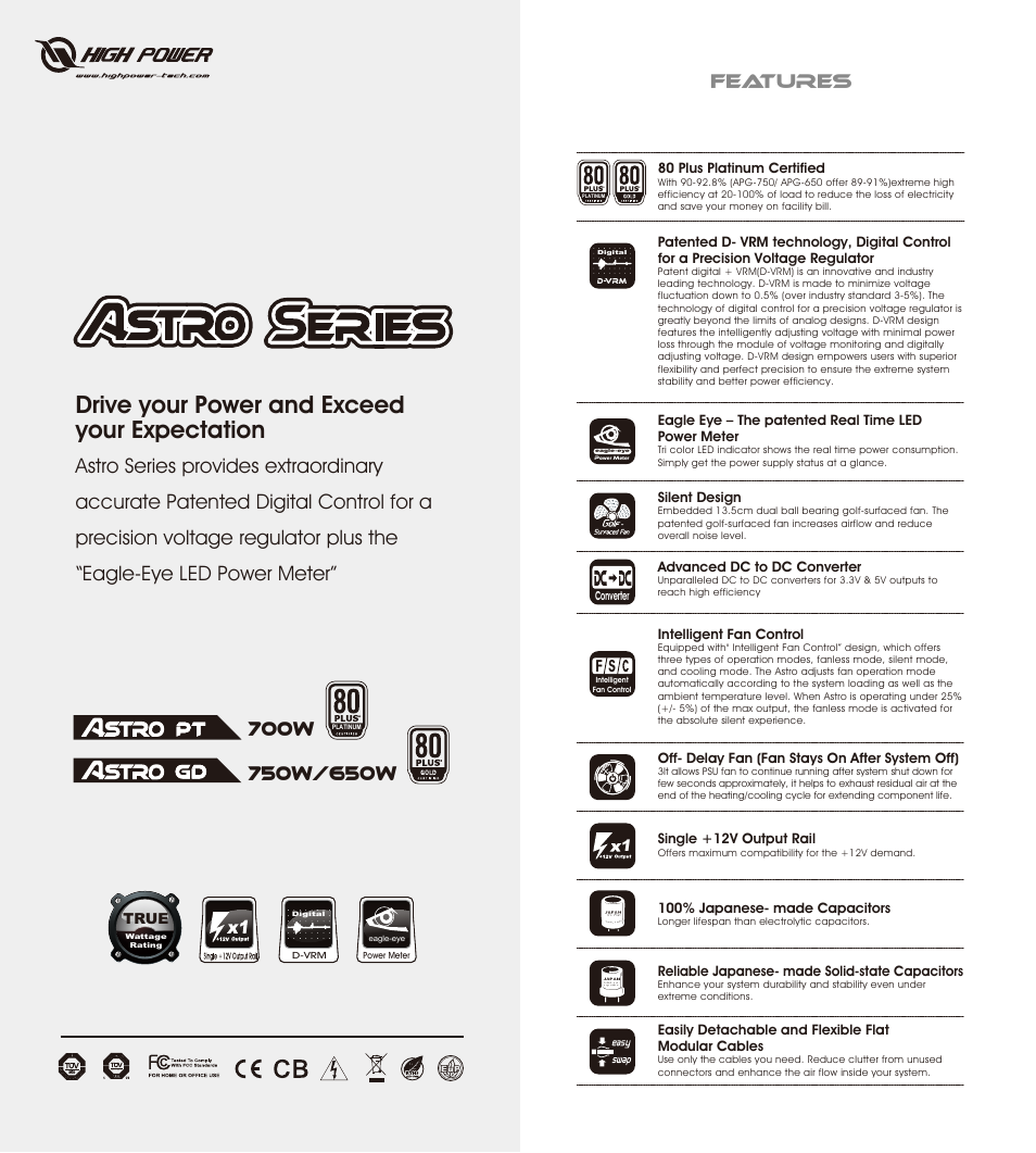 Drive your power and exceed your expectation, Features | High Power Astro Series User Manual | Page 2 / 14