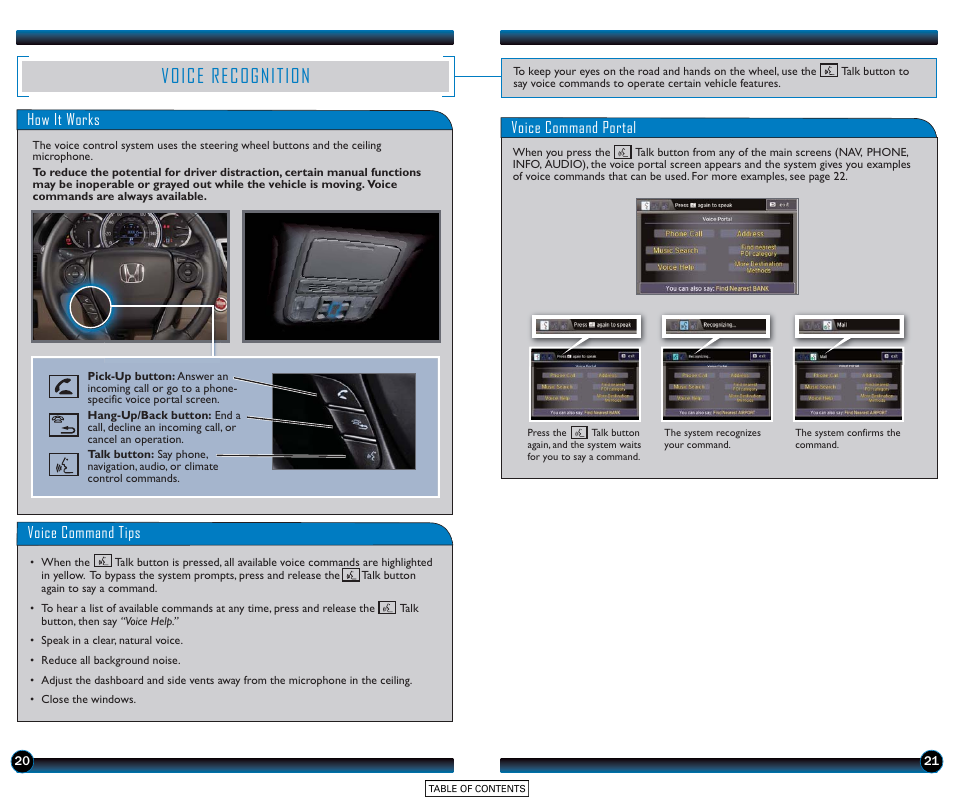 Voice recognition | HONDA 2015 Accord Sedan (EX-L with Navigation) - Technology Reference Guide User Manual | Page 12 / 22