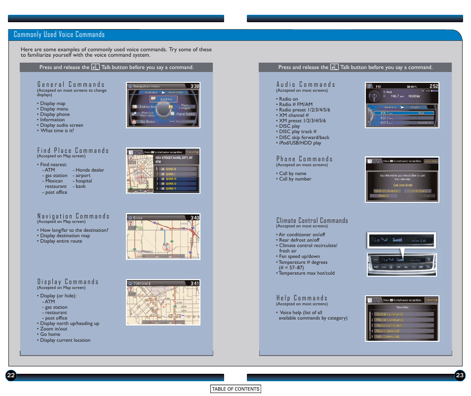 Commonly used voice commands | HONDA 2015 Accord Sedan (EX-L with Navigation) - Technology Reference Guide User Manual | Page 13 / 22