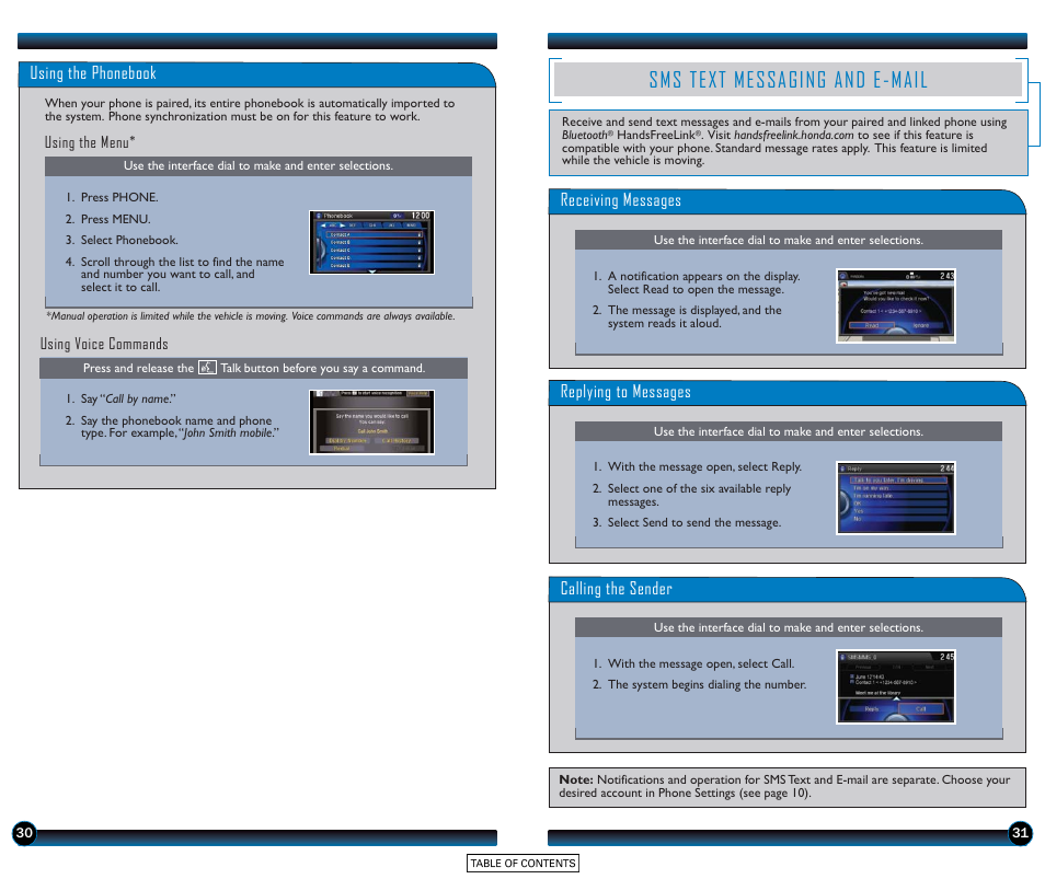 Sms text messaging and e-mail | HONDA 2015 Accord Sedan (EX-L with Navigation) - Technology Reference Guide User Manual | Page 17 / 22