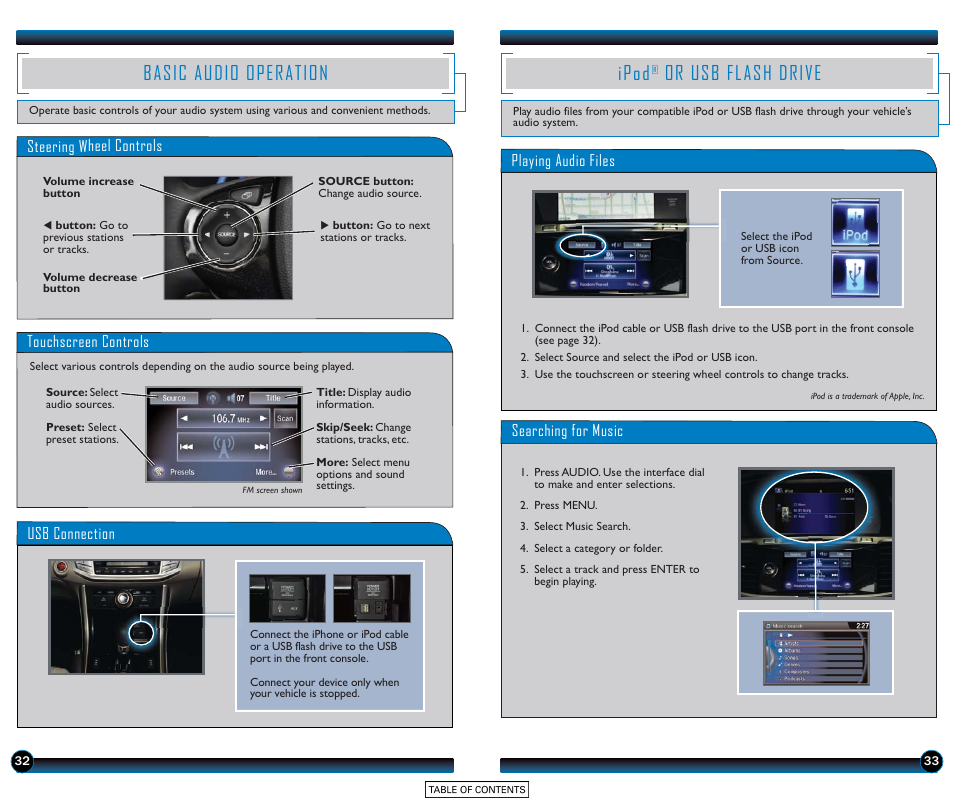 Basic audio operation ipod, Or usb flash drive, Basic audio operation | Ipod | HONDA 2015 Accord Sedan (EX-L with Navigation) - Technology Reference Guide User Manual | Page 18 / 22