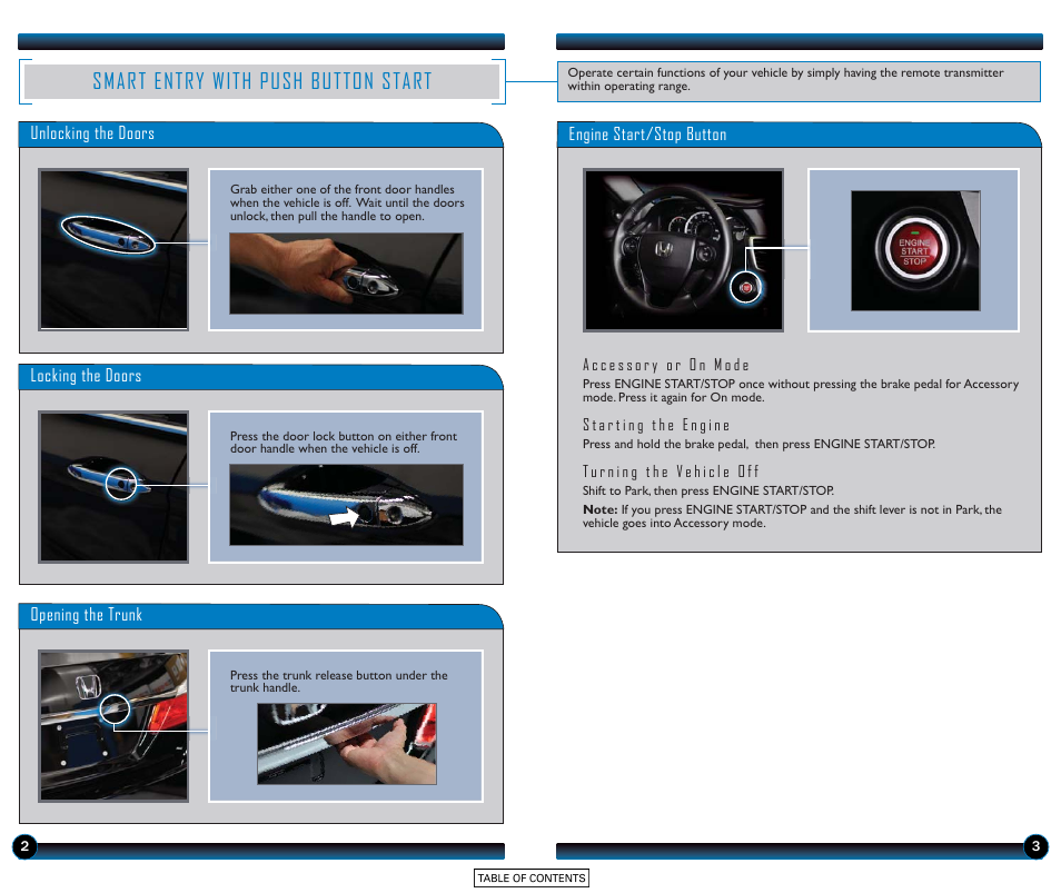 Smart entry with push button start | HONDA 2015 Accord Sedan (EX-L with Navigation) - Technology Reference Guide User Manual | Page 3 / 22