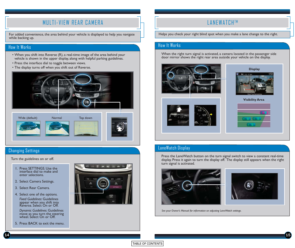 Multi-view rear camera lanewatch, Multi-view rear camera, Lanewatch | HONDA 2015 Accord Sedan (EX-L with Navigation) - Technology Reference Guide User Manual | Page 9 / 22