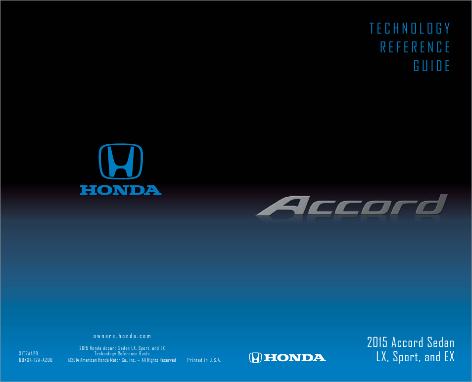 HONDA 2015 Accord Sedan (LX, Sport, and EX) - Technology Reference Guide User Manual | 15 pages